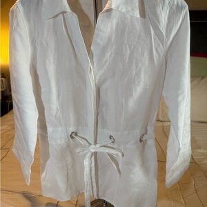 White Button-Up Shirt with Tie Waist